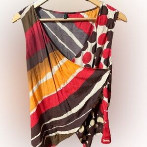 Stile Benetton Viscose Multicolor Dots Stripes Snap Wrap Top Medium